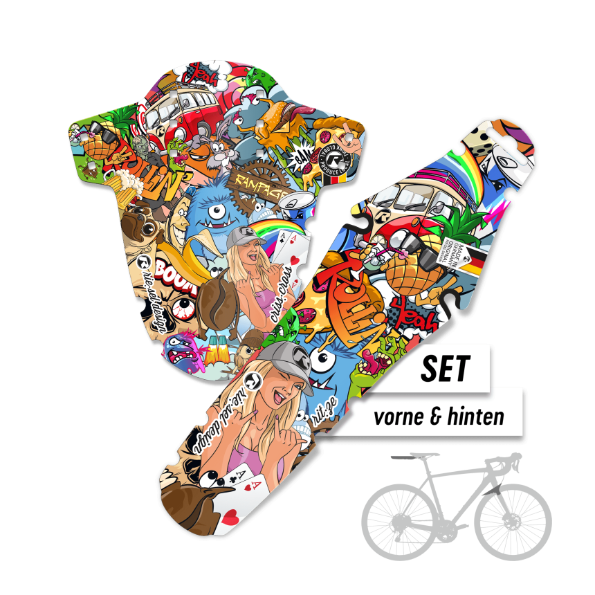 Gravel Schutzblech Set für vorne & hinten - Design stickerbomb eyecatcher