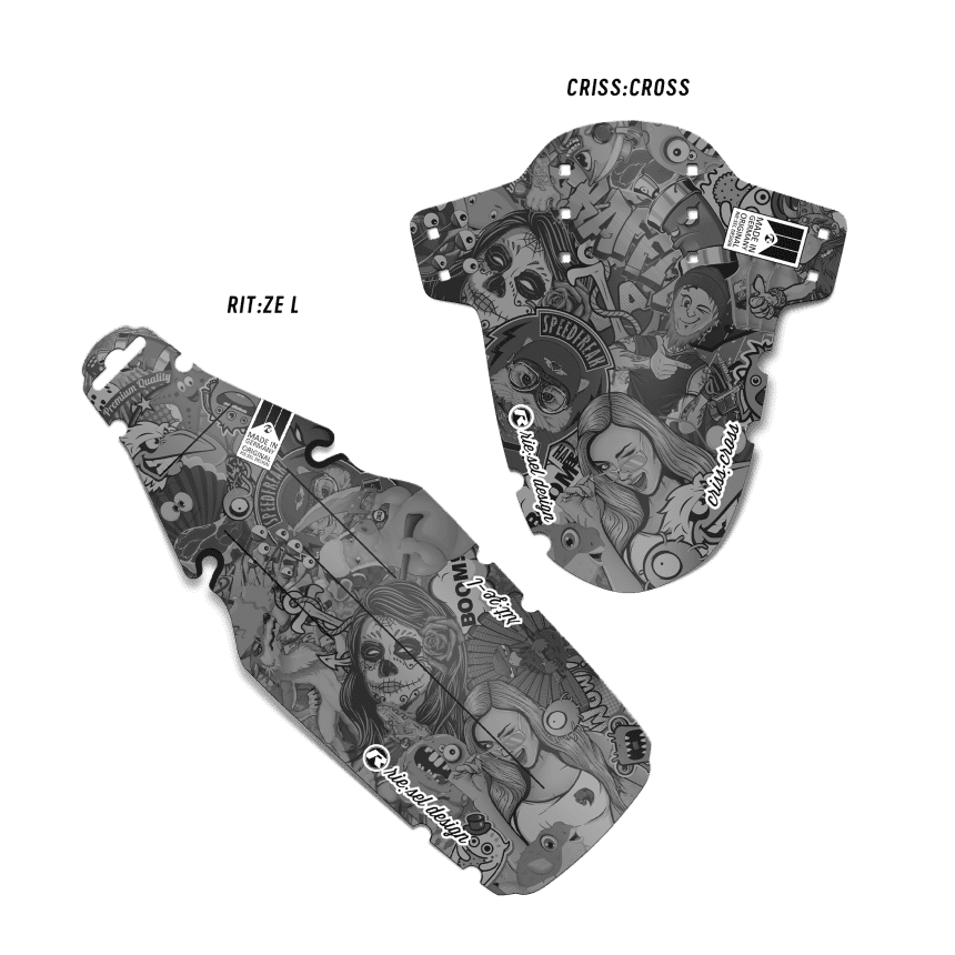 Gravel Schutzblech Set XL für vorne & hinten - Design stickerbomb ultra black