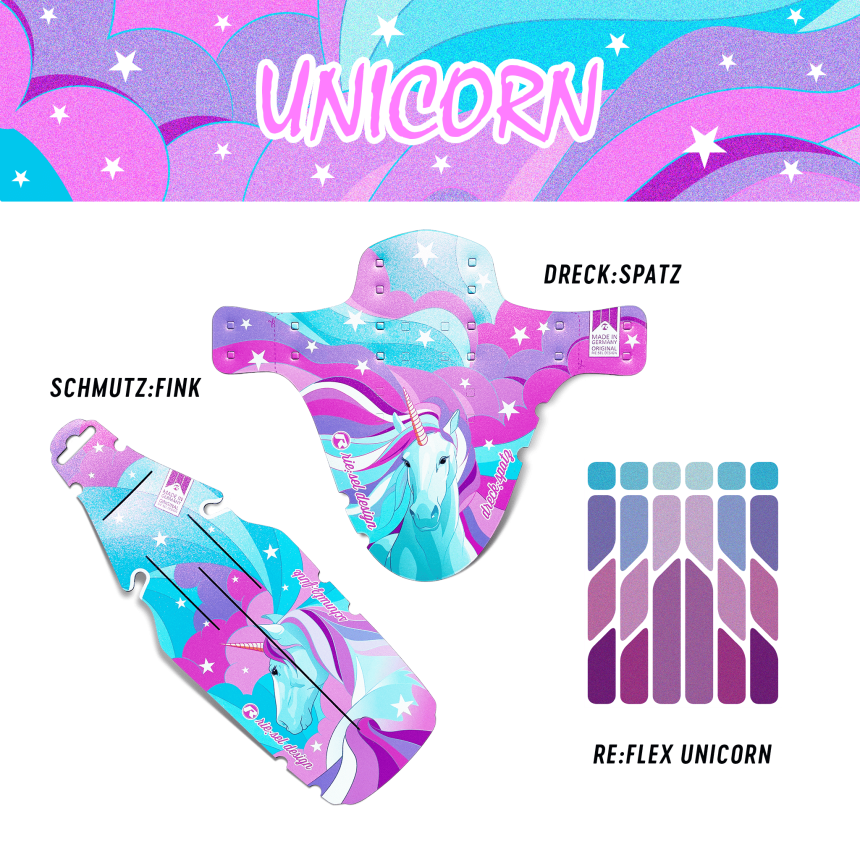 Mudguard Set + reflektiernde Sticker Kids - Design unicorn