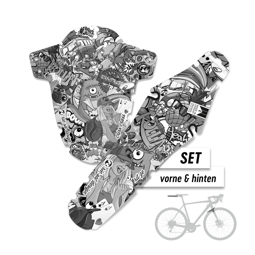Gravel Schutzblech Set für vorne & hinten - Design stickerbomb eyecatcher ultra black