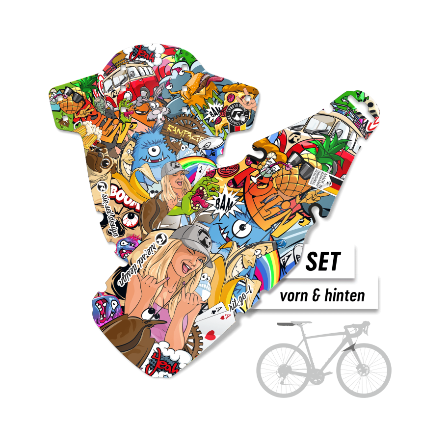 Gravel Schutzblech Set XL für vorne & hinten | Design stickerbomb eyecatcher