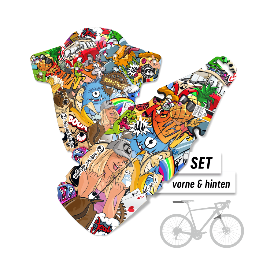 Gravel Schutzblech Set XL für vorne & hinten - Design stickerbomb eyecatcher